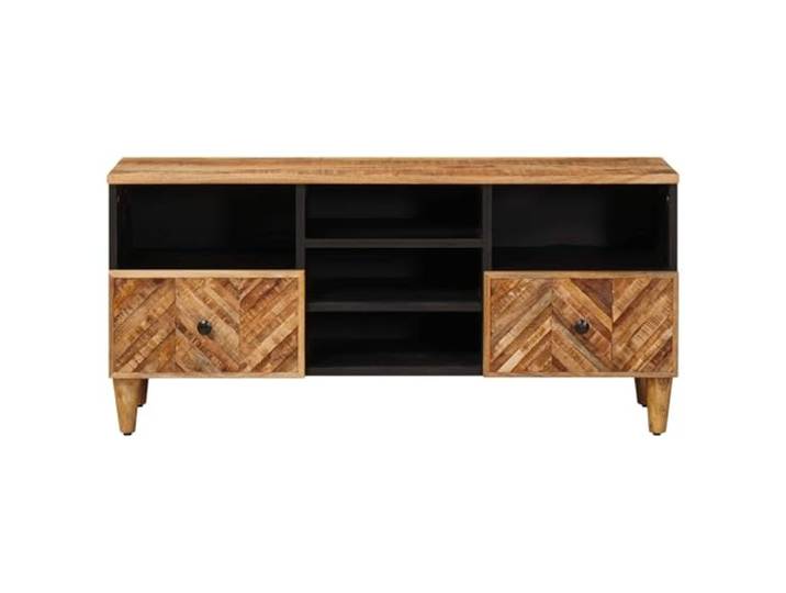 KTHLBRH Aufbewahrungsschrank Braun 100 x 33,5 x 46 cm mit Schublade Massives Mangoholz, Messinggriffe, modernes Design, für Wohnzimmer