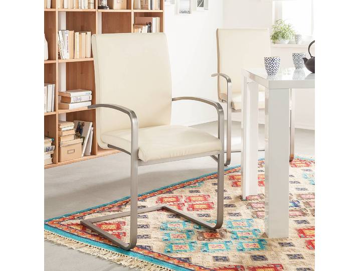 Freischwinger Augusta I 2er-Set 52 x 96 x 56cm mit Armlehnen Echtleder Aude: Cremeweiß Weiß/Creme