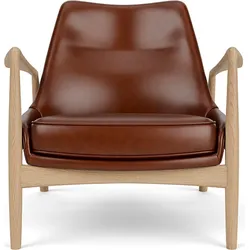 The Seal Lounge Sessel 73 cm, helle Eiche, gepolstert, braunes Leder