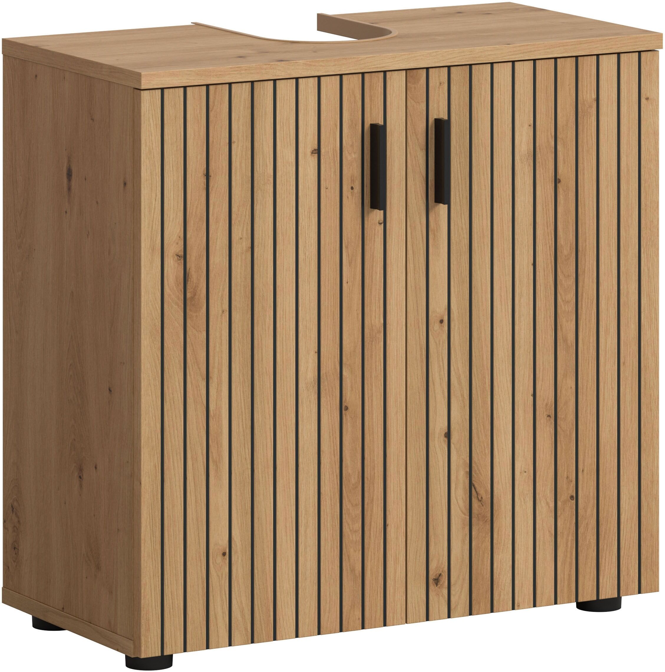 Waschbeckenunterschrank WELLTIME "MANI, Paneeloptik, 2 Türen, 2 Fächer", braun (artisan oak nachbildung), B:60cm H:59cm T:30cm, FSC-zertifizierter Holzwerkstoff, Schränke, Waschbeckenunterschrank, WBU, Waschbeckenunterschrank, Bad, Badezimmer, Unterschran