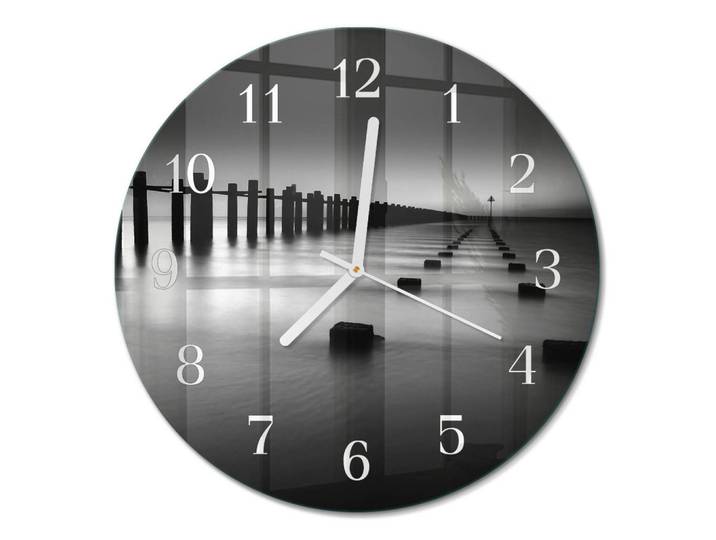 Tulup Wanduhr fi30 cm - Meer, Schwarz, Glas, Rund, 30x30x0.4 cm, Dekoration, Uhren, Wanduhren
