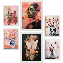 POSTER Set Mit 6 Blüte Schönheit In Vielseitiger Stil A3 & A4 Weißer Rahmen