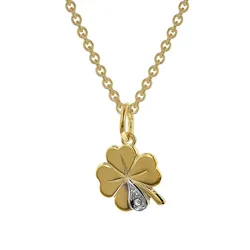 trendor 39480 Kleeblatt Anhänger mit Diamant Gold 333 an goldplattierter Kette, 42 cm