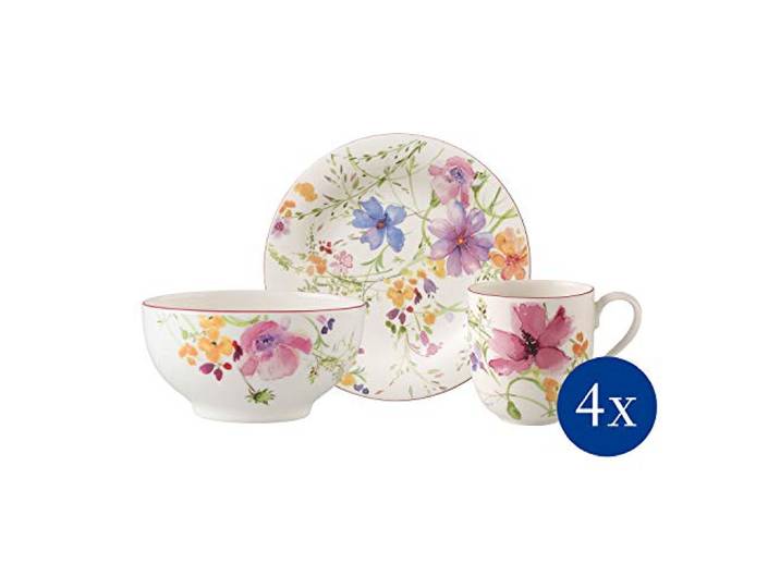 Villeroy und Boch - Mariefleur Basic Frühstücks-Set, 12 tlg., Service mit Landhausflair, Premium Porzellan, spülmaschinen-, mikrowellengeeignet, weiß/bunt
