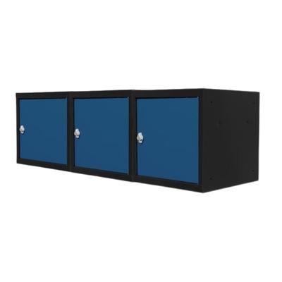 Proregal Mega Deal | 3x Schließfachwürfel Blocky mit Drehriegelschloss für Vorhängeschloss | HxBxT 40x40x40cm | Anthrazit/Enzianblau