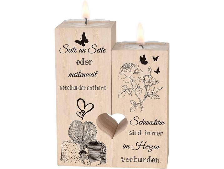 Kerzenhalter Herzform Holz 12 x 10 x 4.5 cm, Creme, 12 cm, Dekoration, Kerzen & Kerzenhalter, Teelichthalter