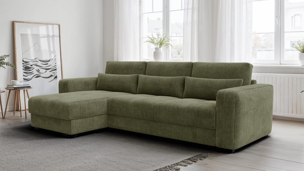 Wozimo Canapé d angle 4 places gauche, vert olive Vert 295x91x172cm