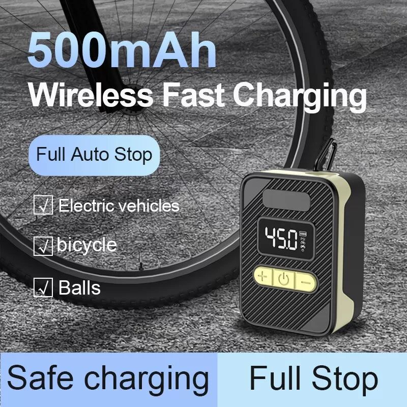 INF Tragbare Elektrische Auto-Fahrrad-Luftpumpe - Kabelloser Reifenfüller mit Digitalanzeige Gelb