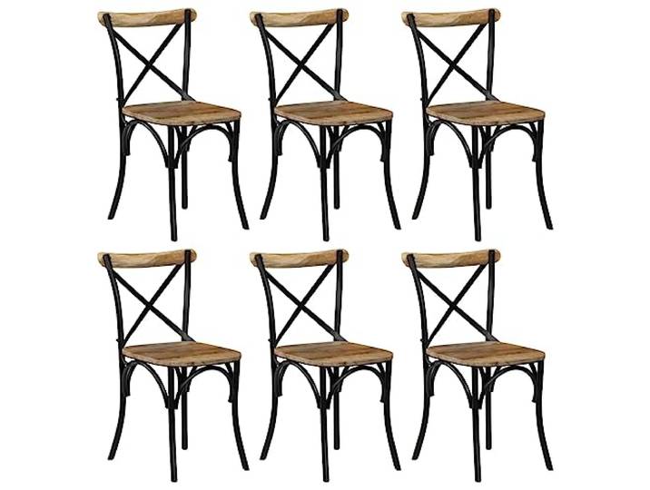 HGPOTUY Esszimmerstühle 6 STK. Schwarz Mango-Massivholz Stahlrahmen, Offene Rückenlehne, Handgefertigt, Retro-Stil, 110 kg Belastbarkeit
