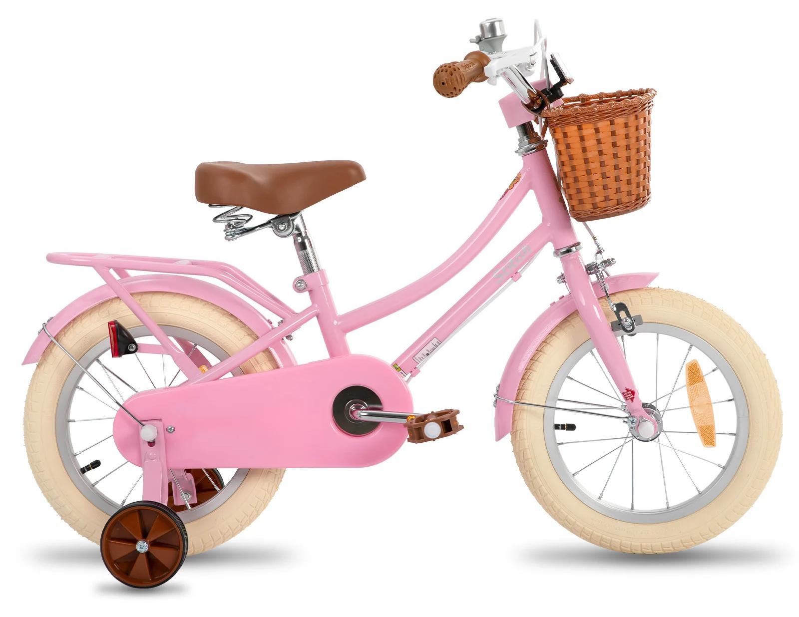 Manchi - Kinderfahrrad 41 cm - Mit Korb - Stützräder - Stahlrahmen - Hintere Trommelbremse - Für Kinder von 2-9 Jahren - Rosa