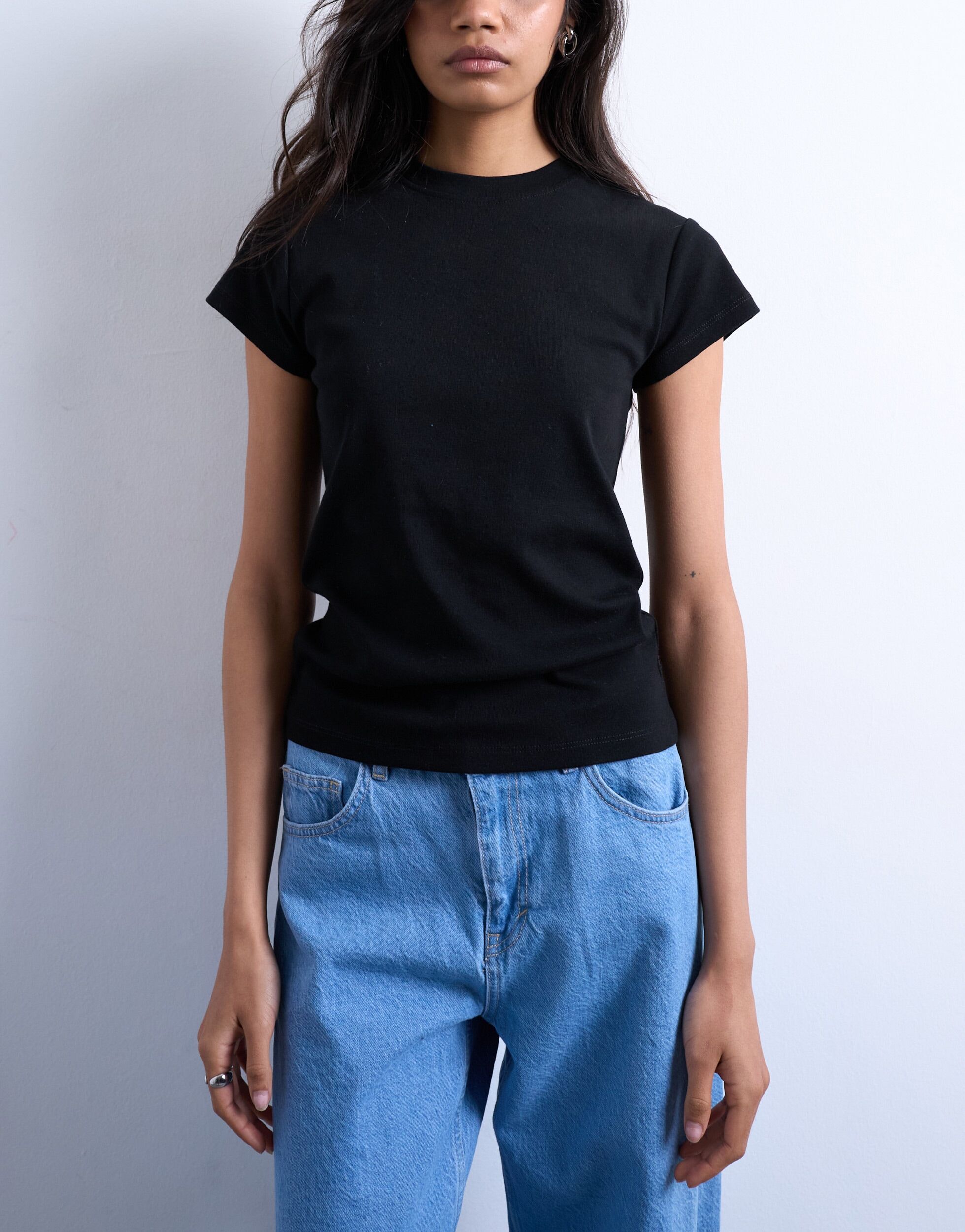 Rundhalsshirt TOPSHOP "TSEVERYDAY SS TOP JRS NOOS", Damen, Gr. L (44), schwarz, Jersey, Obermaterial: 100% Baumwolle, unifarben, regular fit normal, Rundhals, Shirts Rundhalsshirt, Baumwolle, regular fit schwarz L (44)