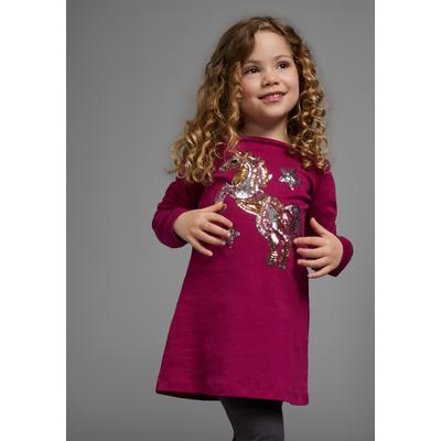 Langarmshirt KIDSWORLD "PFERD", Mädchen, Gr. 128/134, rot (bordeaux), Jersey, Obermaterial: 100% Baumwolle, bedruckt, ausgestellt Po-bedeckend, Rundhals, abgesteppte Kante, Shirts Langarmshirt, Langarm, ausgestellter Schnitt, bedruckt,...