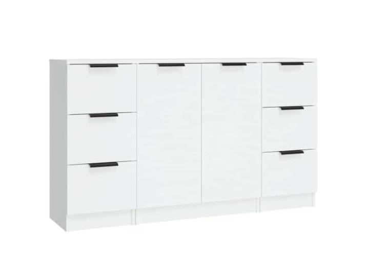 Kaorsrow Sideboard 3er Set Weiß Holzwerkstoff Kommode Beistellschrank Dreiteiliges Schrank-Set in minimalistischem Weiß für Wohnzimmer und Flur, flexibel kombinierbar mit viel Stauraum.