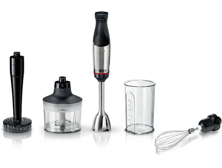 BOSCH Stabmixer ErgoMaster Serie 6 MSM6M633, Zerkleinerer, Kartoffelstampfer, Edelst. , silber (stainless steel), B:6cm H:39,5cm T:7,8cm, Mixer, Schneebesen, Becher, Metallkuplung, Luftkühlung, 10Jahre Motorgarantie, Stabmixer
