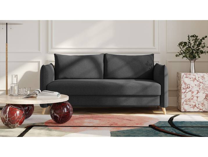 BRUNO Schlafsofa 160cm in Anthrazit Pillow stabiles Massivholz & Boxspringkomfort