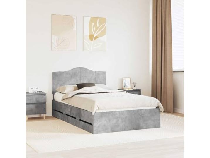 RJPLMFV Bettgestell, Betongrau, 135 x 190 cm, Holz Mit Aufbewahrungsschubladen, festen Latten, modernes Design, einfache Reinigung