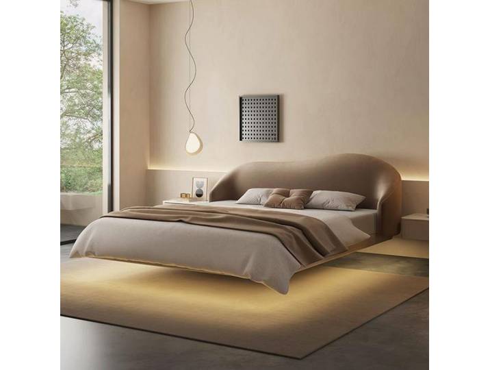Xlmoebel Polsterbett Beiges Designer Doppelbett aus Holz mit Wandintegration (1-tlg., Bett), Hergestellt in Europa