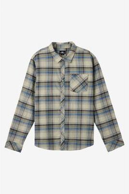 O'Neill s Portland Plaid Stretch Long Sleeve Shirt in Seagrass, Size Small, Spandex