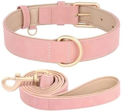 Uplifted Finds Soft Padded PU Leather Collar & Leash Set pink Set xl