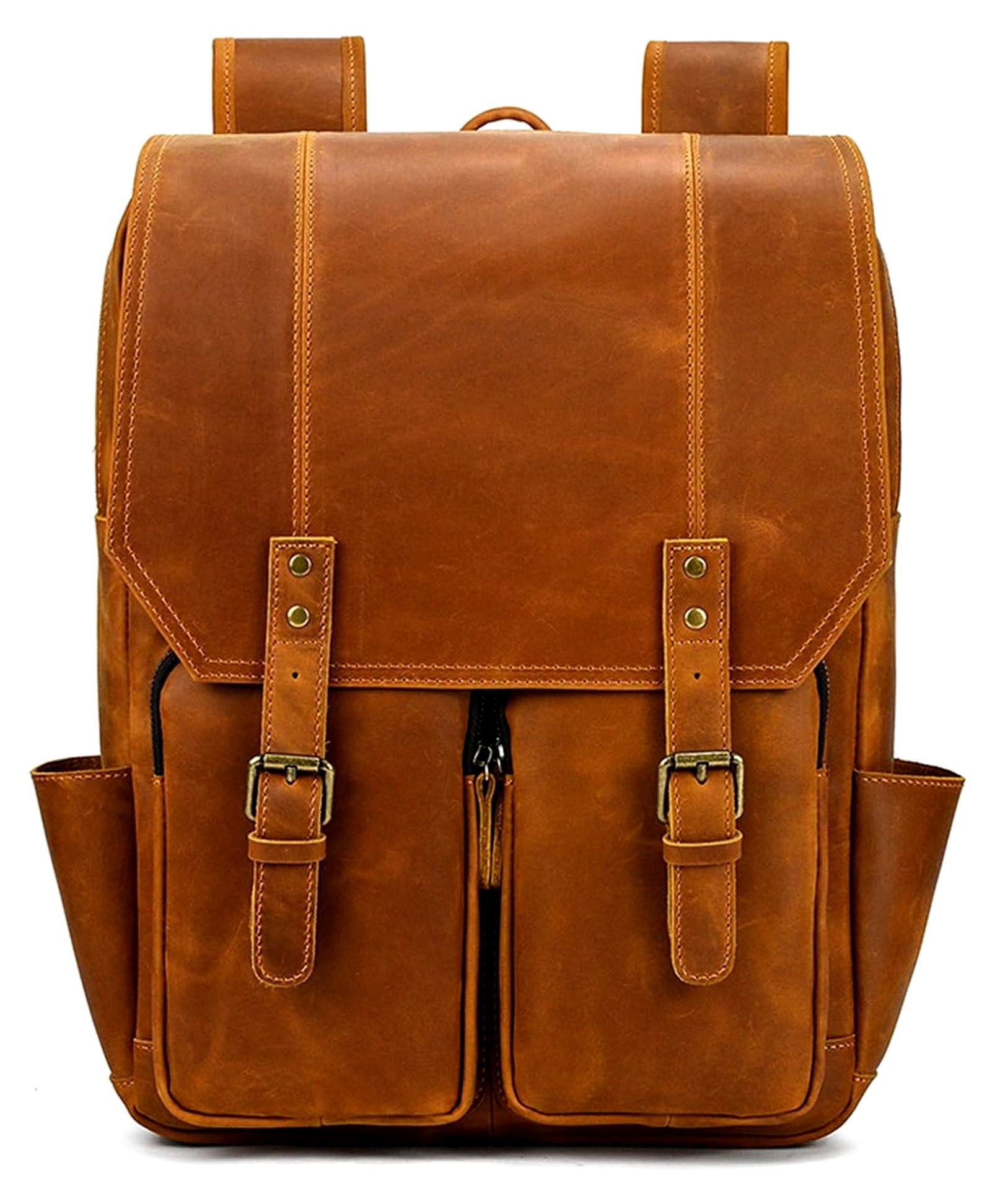 Herrenrucksack aus Leder und Umhängetasche für Outdoor-Aktivitäten und Reisen, Hellbraun, 42x32x12cm