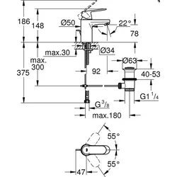 Grohe EHM WT Eurosmart C mit Zugstangen-Ablaufgarnitur verchromt