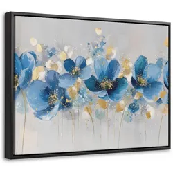 LEINWAND Bilder mit Rahmen - Blumen - Blau - Abstrakt - 40x30