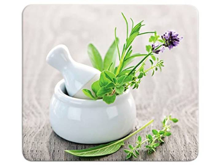 WENKO Protection plaques Cuisson Fond de hotte Jardin Fines Herbes Couvre Plaque\, Planche découper\, Extension Plan Travail\, Protection 4 Pieds 50x56cm Verre trempé Multicolore