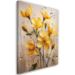 WANDBILD gelbe regentropfen blume