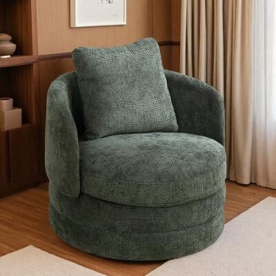 "29.92"" Chenille Swivel Barrel Accent Chair with Pillow and 360° Swivel and No Assembly"