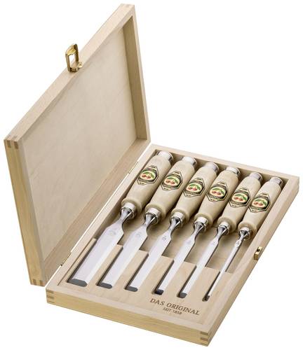 Stechbeitelsatz 6,10,12,16,20,26mm Weißbuchenh.Ulmer Form HO-Kasten