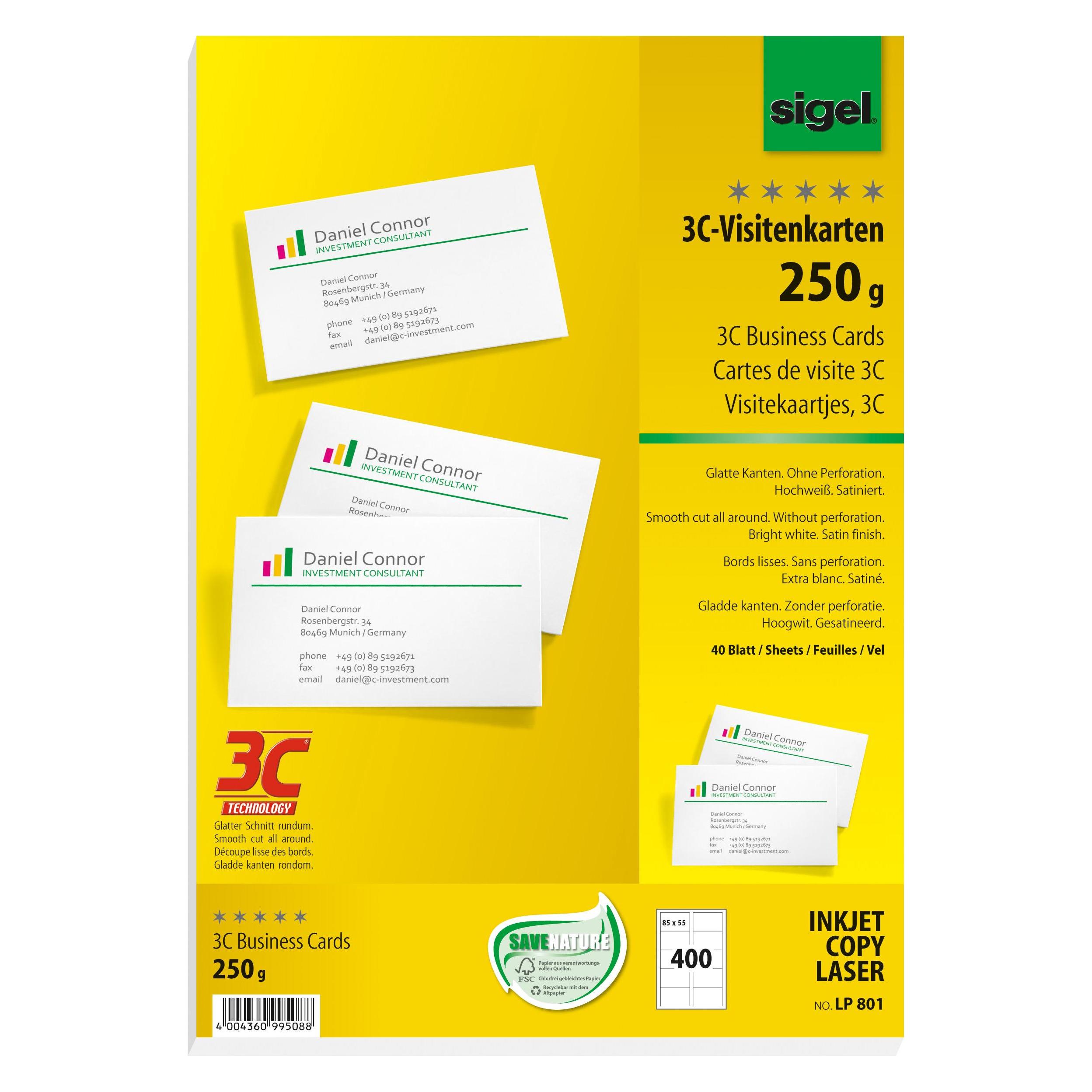 Sigel Visitenkarten 3C (A4, 400 Blätter, 250 g/m²) (LP801)