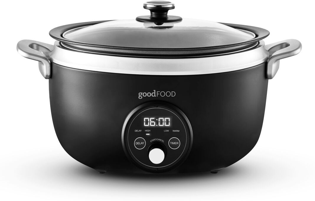 GF16011 Good Food in partnership with Tower 6.5L Digital Slow Cooker with 3 Heat Settings, Delay Function & Timer, Removable Aluminium Pot & Cool Touc Black 3.70 L