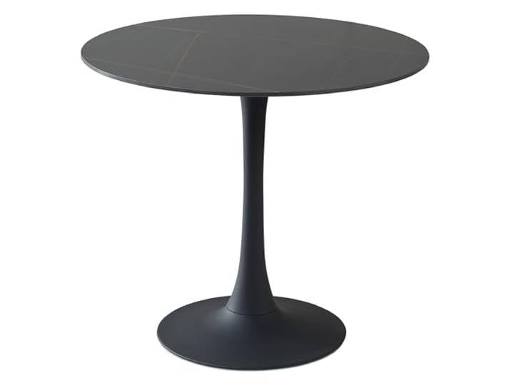 möbelando Josh Runder Esstisch Ø90 cm – Vollkeramik Tischplatte in Schwarz Marmoroptik – Moderner Küchentisch mit Metallgestell – Platzsparend & Pflegeleicht – Esszimmertisch für 2–4 Personen