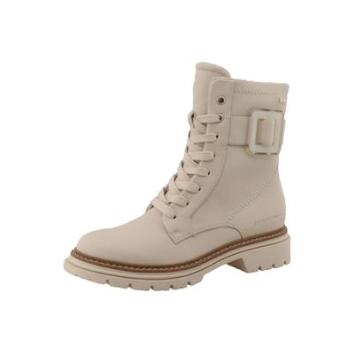 Schnürstiefelette TOM TAILOR, Damen, Gr. 42, wärmend, beige (natur), Lederimitat, Schuhe Schnürstiefelette, Blockabsatz, Schnürboots mit auffälliger Zierschnalle