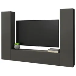 Dmora Wohnzimmermöbel Giordano, Wohnzimmergarnitur TV-Möbel mit 3 Türen, Mehrzweck-Wohnmöbel, 100 % Made in Italy, cm 260x30h180, Anthrazit