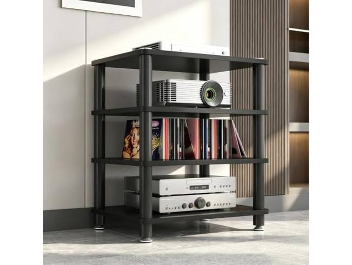 Vielseitiger AV‑Medienstand: mehrstöckiger Audio Rack für Audiogeräte Modulare Einlegeböden, höhenverstellbar, robuste Konstruktion, modernes Dekor(Black,H 70cm/27.6in)