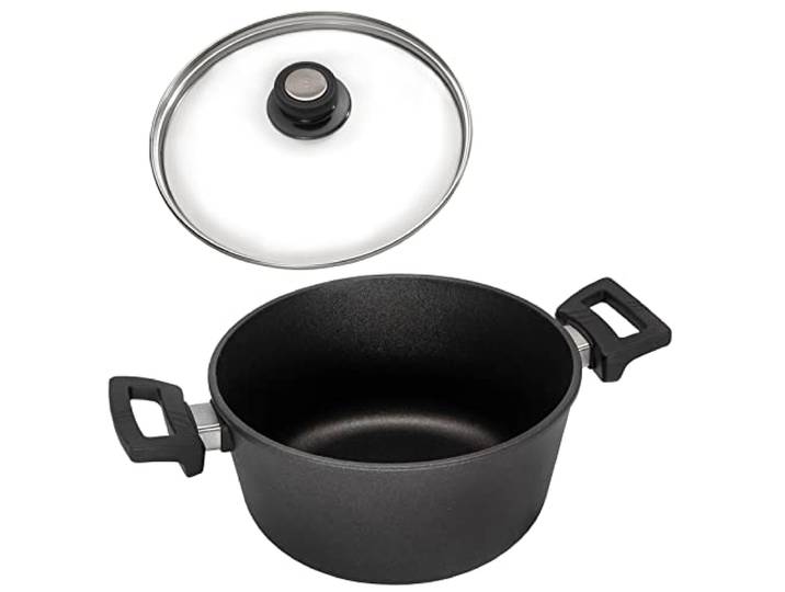 Eurolux Guss-Topf Ø 28 cm Induktion Set mit Glasdeckel (Edelstahlrand) - 6.5 Liter - großer induktiver Universal-Koch-Topf Aluguss mit Antihaft-Beschichtung - Made in Germany