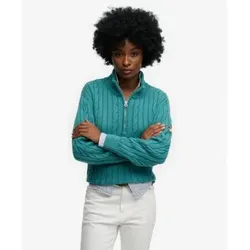 Superdry für Damen. W6110741A Slouchy-Pullover mit halbem Verschluss in Blaugrün (XXS), Lässig, Baumwolle, Türkis