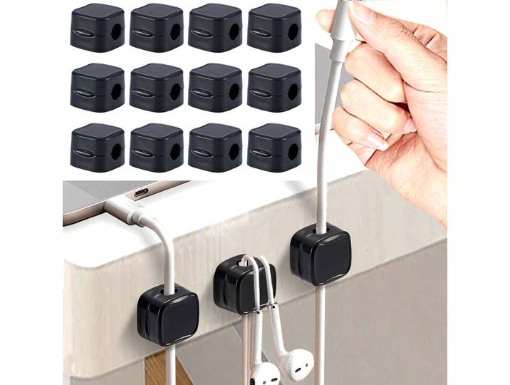 12er-Set Kabelorganizer mit Magnetclip, schwarz