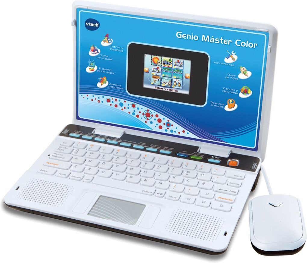 Vtech Genio Máster Color bilingüe azul Ordenador infantil bilingüe con 180 actividades para aprender inglés, matemáticas, ciencias, anatomía .