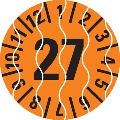 Dreifke® Prüfplakette 27, orange, Sicherheitsfolie, selbstklebend, Ø 15mm, 60 St/Bogen
