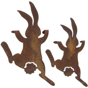 Frank-Flechtwaren Osterdeko 229985, braun, Hasenfiguren zum Aufhängen aus Metall, 19 & 22cm hoch, 2 Stück