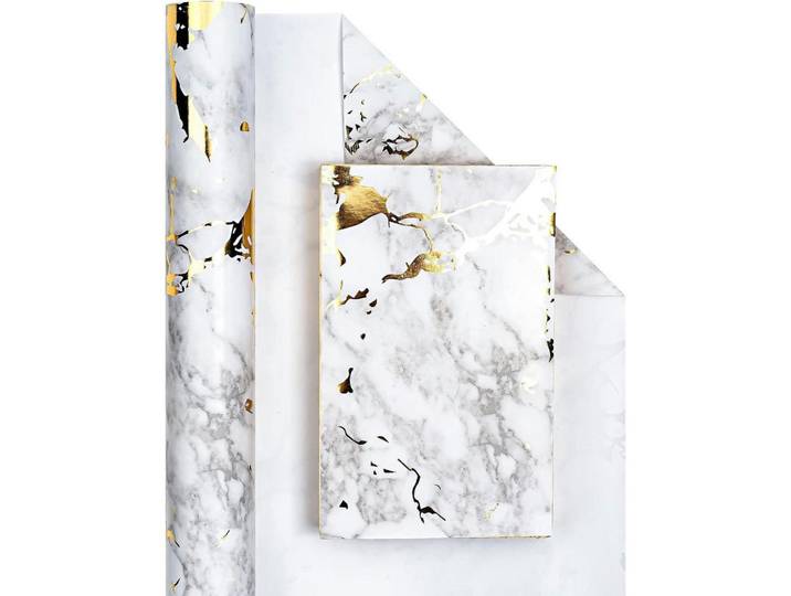 Geschenkpapierrolle Marmor mit Goldfolie 43,2 cm x 10 m, Mehrfarbig, Papier, 4x44x4 cm, Dekoration, Geschenkartikel, Geschenkbänder & Geschenkpapier