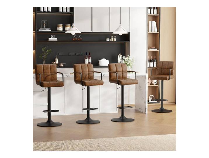 LuxusKollektion Barhocker Barhocker 4er Set Höhenverstellbar PULeder Drehbar 4 Stück Gelbbraun
