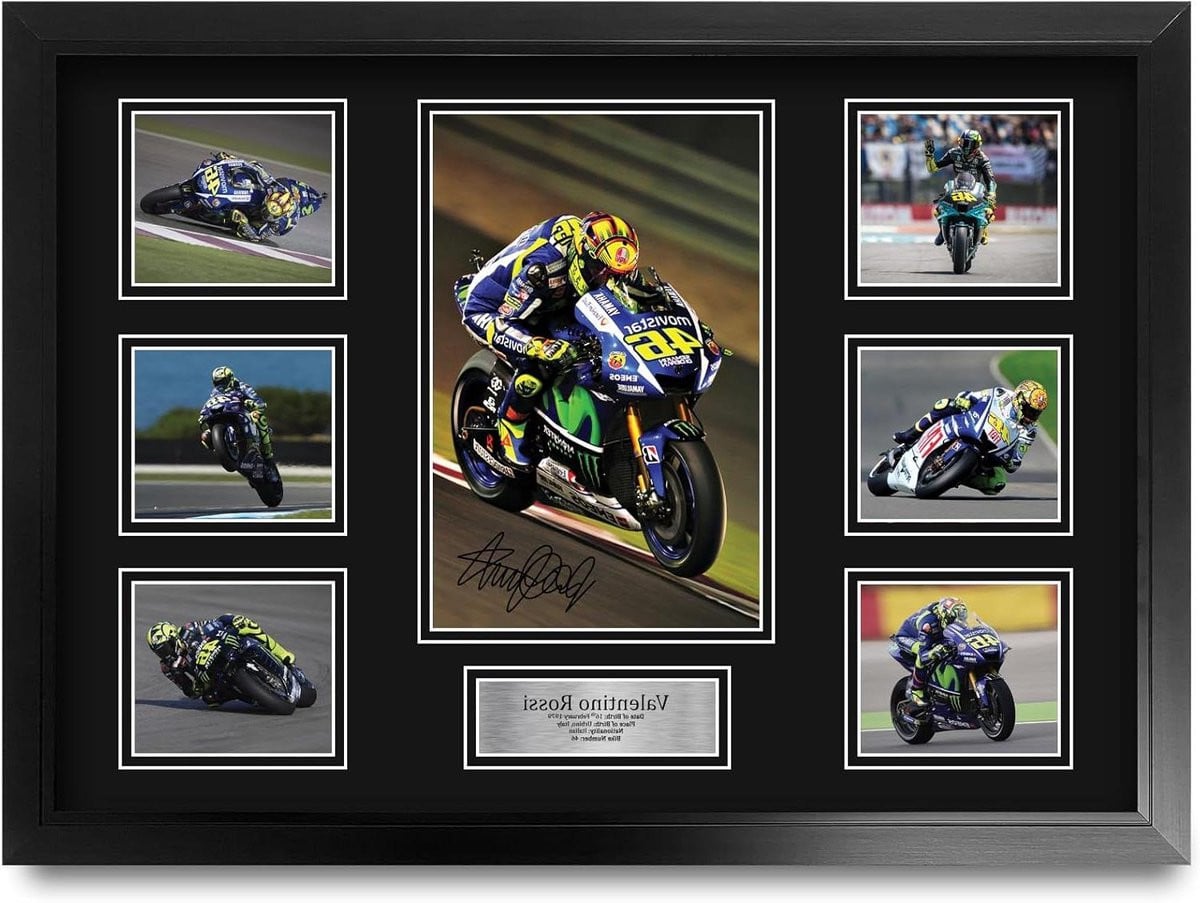 Ingelijste Foto Valentino Rossi Motogp Poster Wanddecor A2 64 x 47 cm Zwart
