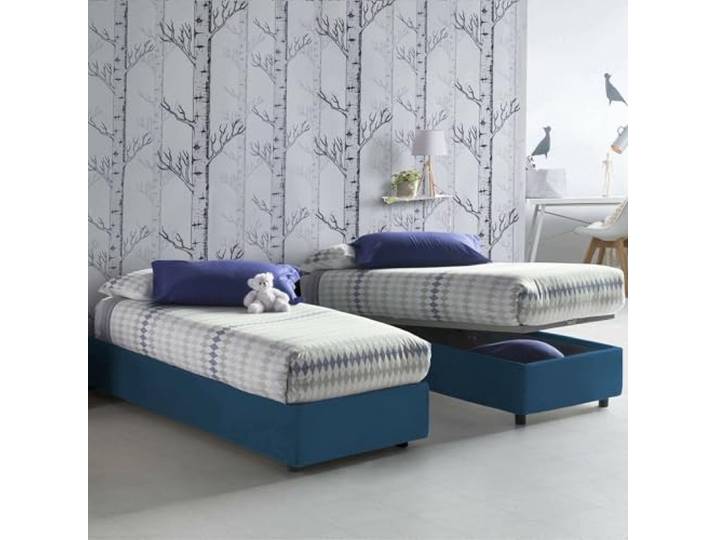 Talamo Italia - Einzelbett Ilaria, Bettkasten mit Stoffbezug, 100 % Made in Italy, Öffnung vorne, geeignet für Matratze 90 x 190 cm, Blau