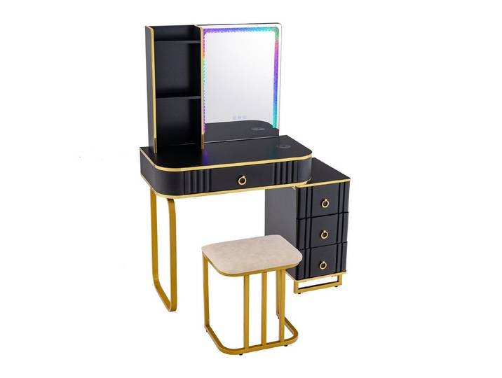 COSTWAY Schminktisch, mit 14 dimmbaren LED-Leuchten, USB-Anschluss, Hocker
