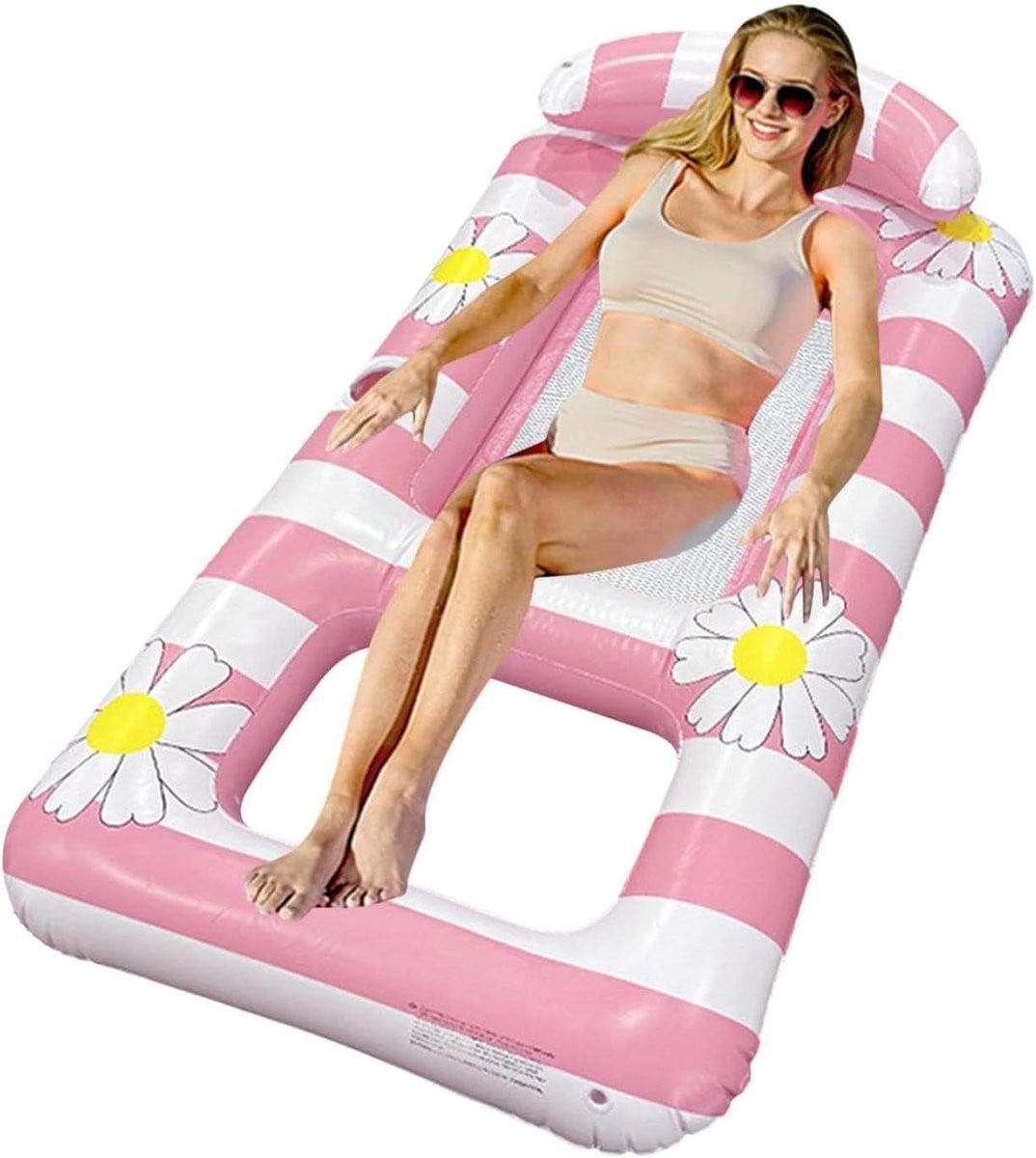 Roze Opblaasbare Zwembad Drijver met Hoofdsteun - 154 x 82 cm