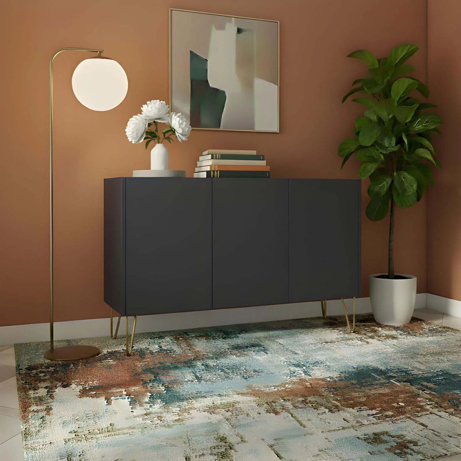 garneroarredamenti Madia 144x83h cm 3 ante moderna grafite frassinato marmo nero Visby