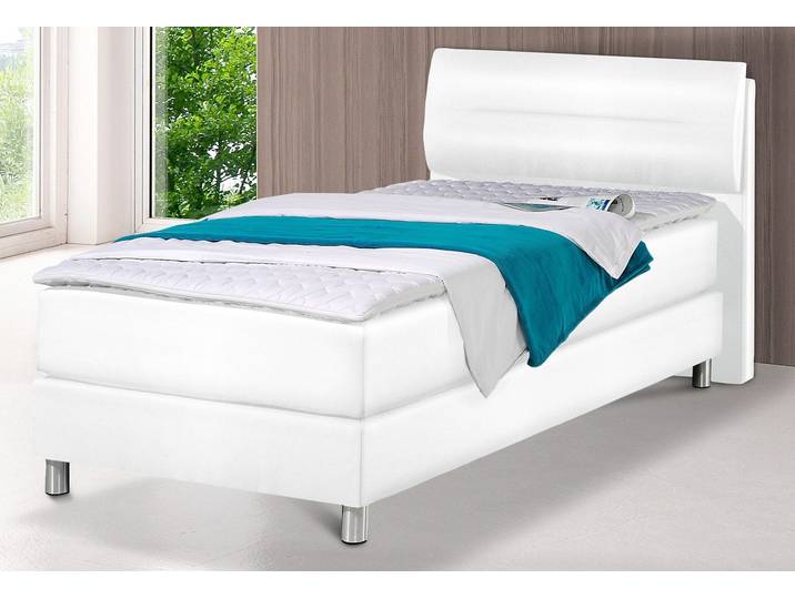 Boxspringbett, Weiß, 100x200 cm, Kunstleder, 7-Zonen-Kaltschaummatratze, Modern, Maintal